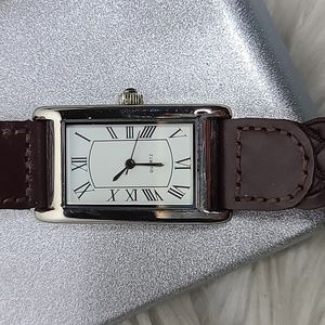 Watch Stainless Steel Quartz Movement New Brown Woven Leather Strap Western Cute
